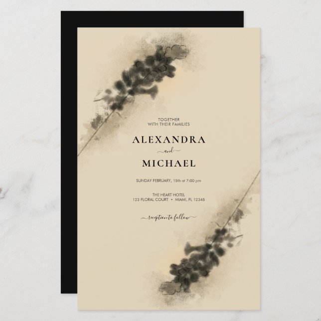 Golden Lavender Blume Hochzeit Einladung (Vorne/Hinten)