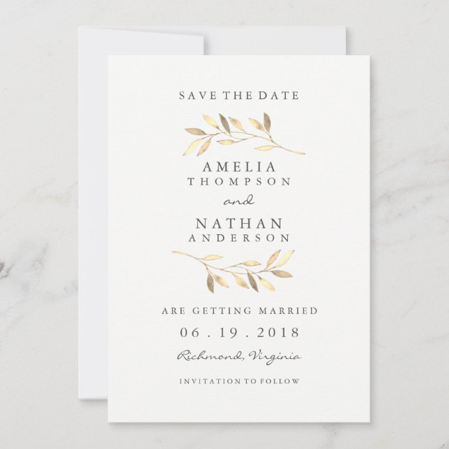 Golden Leaf Garden Wedding Save the Date (Vorderseite)