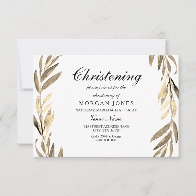 Golden Leaf Invitation au baptême pour garçon ou f (Devant)