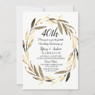 Golden Leaf Kranz 40. Hochzeitstag Einladung