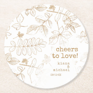 Golden Leaf Muster Hochzeit Gefallen an Liebe ID65 Runder Pappuntersetzer