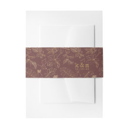 Golden Leaf Muster Wedding Gold/Burgund ID655 Einladungsbanderole