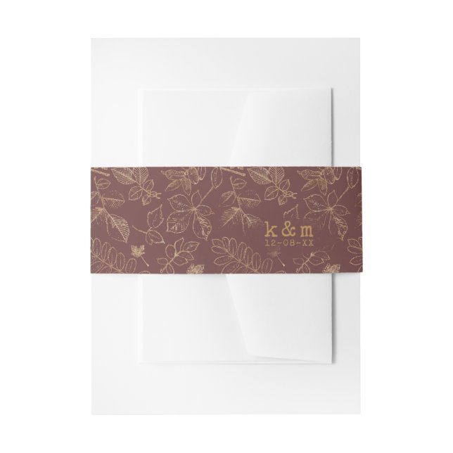 Golden Leaf Muster Wedding Gold/Burgund ID655 Einladungsbanderole (Vorderseite Beispiel)