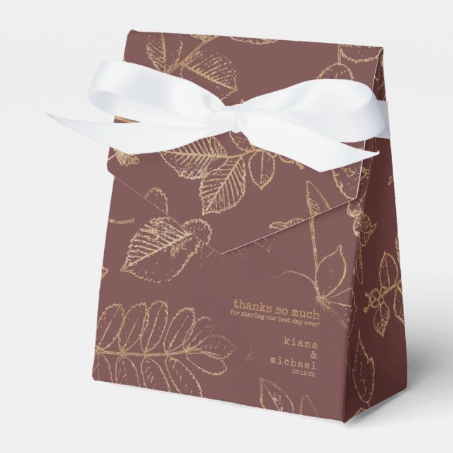 Golden Leaf Muster Wedding Gold/Burgund ID655 Geschenkschachtel (Vorderseite)
