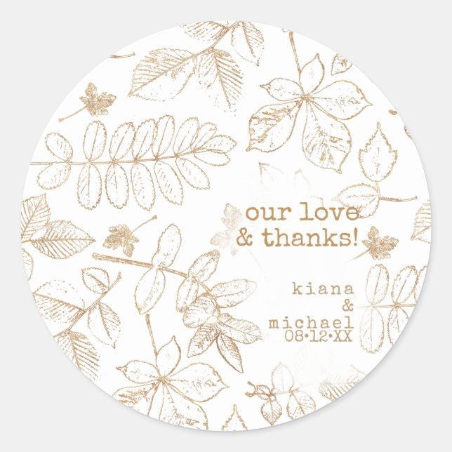 Golden Leaf Muster Wedding ID655 Runder Aufkleber (Vorderseite)