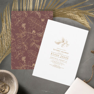Golden Leaf Wedding Brautparty Gold/Brgdy ID655 Einladung