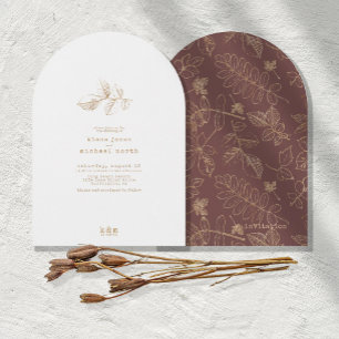 Golden Leaf Wedding Gold/Burgund Arch ID655 Einladung