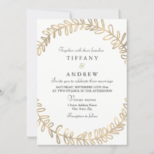 Golden Leaf Wreath Moderne Hochzeit Einladung