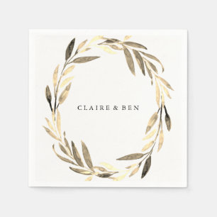 Golden Leaf Wreath Wedding Napkin Serviette