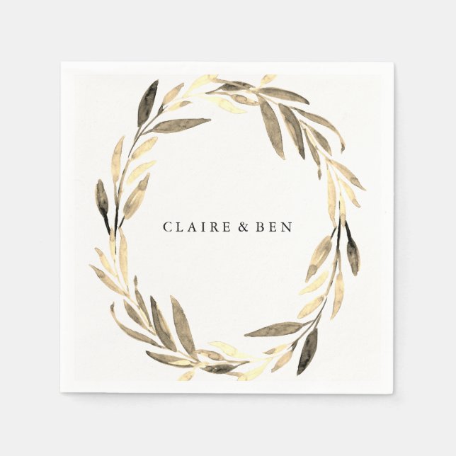 Golden Leaf Wreath Wedding Napkin Serviette (Vorderseite)