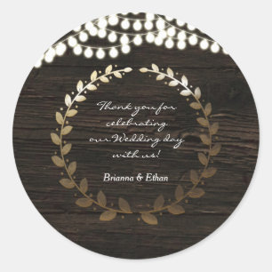 Golden Leaf Wreath & Wood Lights Rustikale Sticker