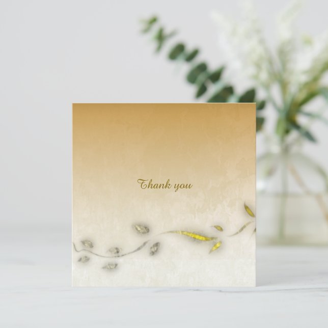 Golden leaves folded thank you card  dankeskarte (Stehend Vorderseite)