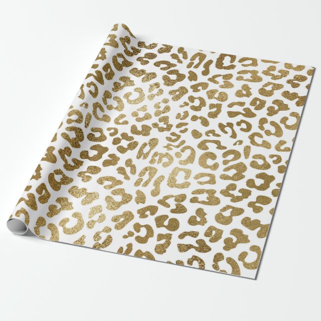 Golden Leopard White Animal Skin Vip Geschenkpapier (Ungerollt)