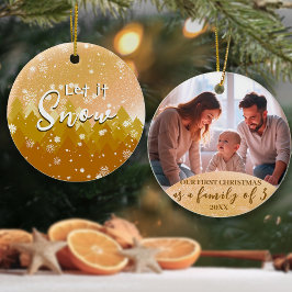 Golden Let it Snow Foto 1. Weihnachtsfamilie von 3 Keramik Ornament