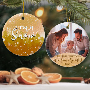 Golden Let it Snow Foto 1. Weihnachtsfamilie von 3 Keramik Ornament