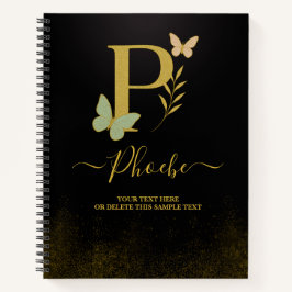 Golden Letter P Butterfly Notebook-Abdeckung Notizbuch