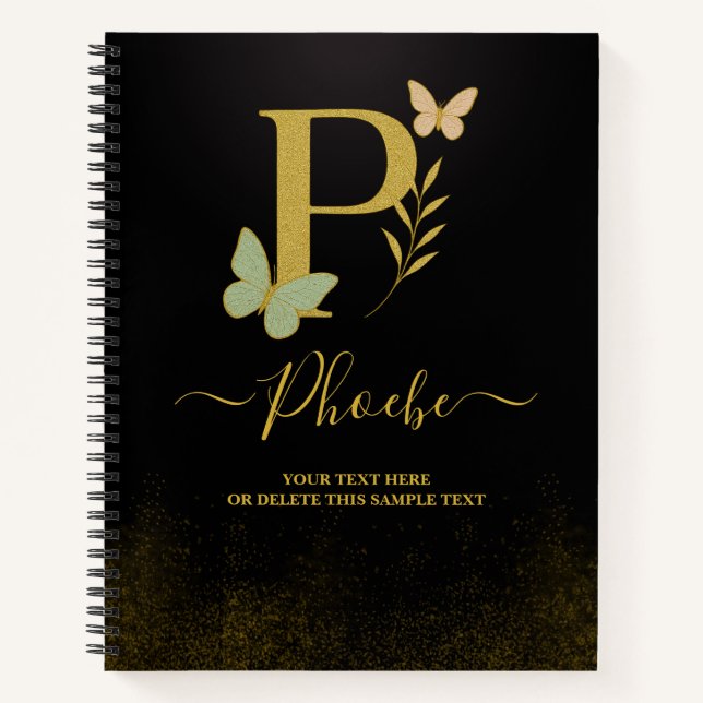Golden Letter P Butterfly Notebook-Abdeckung Notizbuch (Vorderseite)