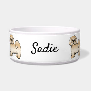 Golden Lhasa Apso Niedlich Cartoon Dog & Name Napf