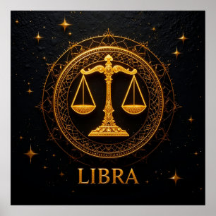 Golden Libra Zodiac Signature Illustration Poster