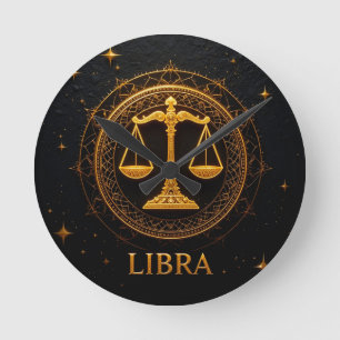 Golden Libra Zodiac Signature Illustration Runde Wanduhr
