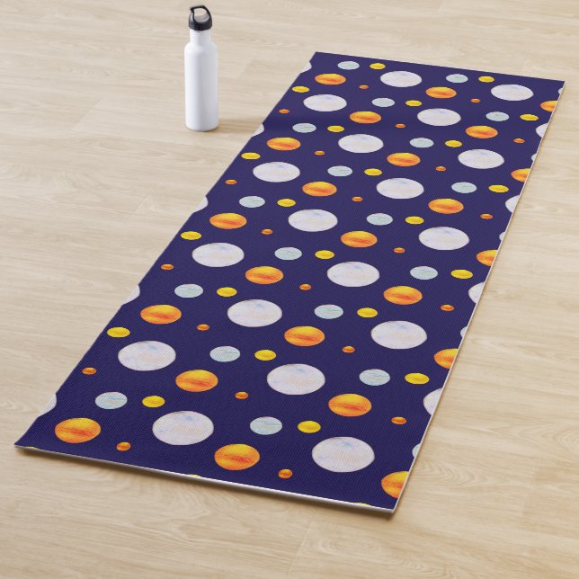 Golden & Light Blue Polka Punkte auf Navy Blue Yogamatte (Beispiel)