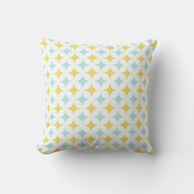 Golden & Light Blue Star Design auf Weiß Kissen (Vorderseite)