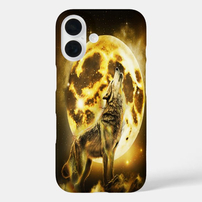 Golden Lightning Wolf iPhone 16 Hülle (Rückseite)