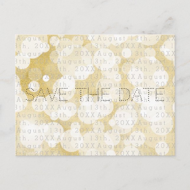 Golden Lights Gold Glam Modern Glam Save the Date Ankündigungspostkarte (Vorderseite)