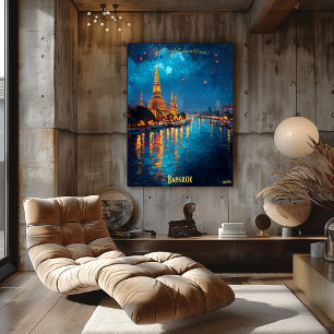Golden Lights of Bangkok - Wat Arun Spiegelungen Poster