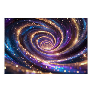 Golden & Lila Cosmic Swirl Abstrakt Vortex Art Poster