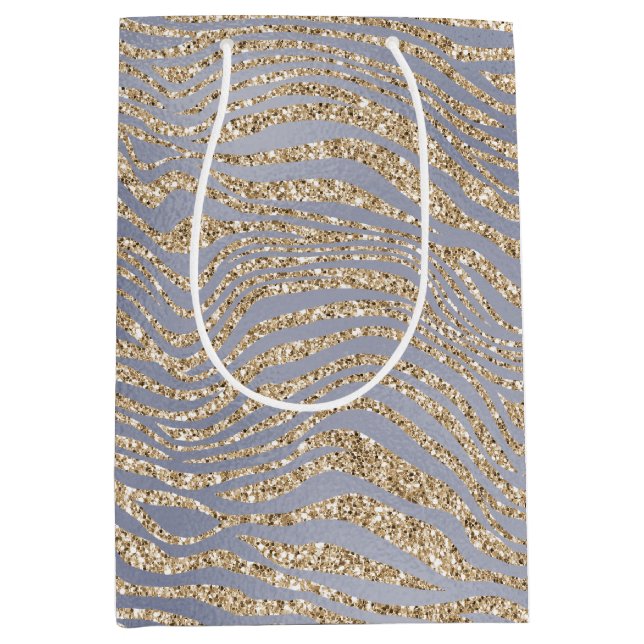 Golden Lila Luxe Glitzer Zebra     Mittlere Geschenktüte (Vorderseite)