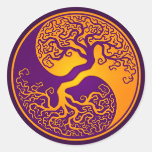 Golden Lila Tree of Life Yin Yang Runder Aufkleber