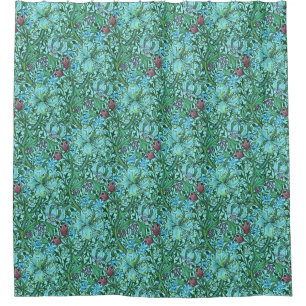 Golden Lilie Vintag florale Blume Blau Rosa Grün Duschvorhang