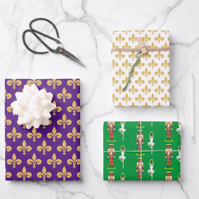 Golden Lily Blume, Nutcracker und Balletttänzer Geschenkpapier Set (Vorderseite)