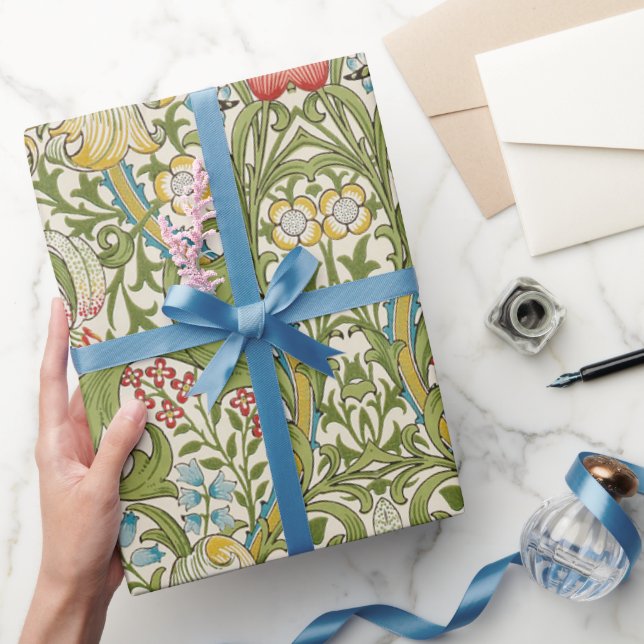 Golden Lily Floral William Morris Wrapping Paper Geschenkpapier (Schenken)