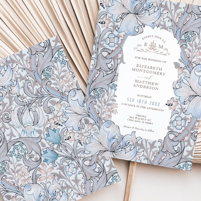 Golden Lily Wedding Suite Pink Cream Morris Einladung (Von Creator hochgeladen)