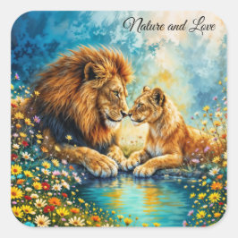 Golden Lion Bunte Wildblumen Quadratischer Aufkleber