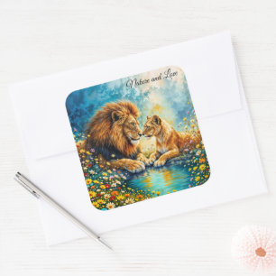 Golden Lion Bunte Wildblumen Quadratischer Aufkleber