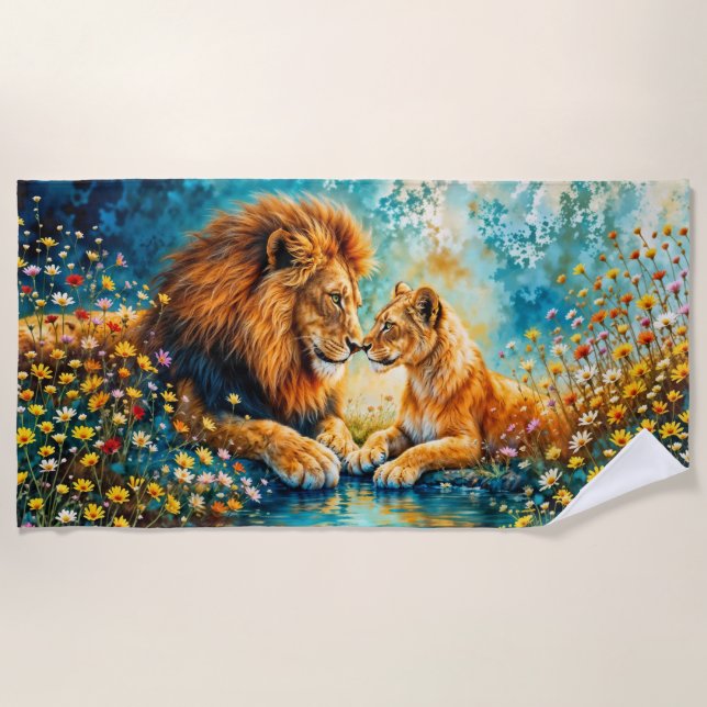 Golden Lion Bunte Wildblumen Strandtuch (Vorderseite)