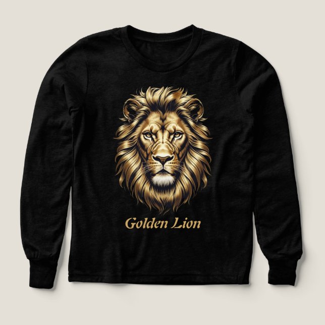 Golden Lion Face T - Shirt - Elegantes Black & Gol (Design Vorderseite)