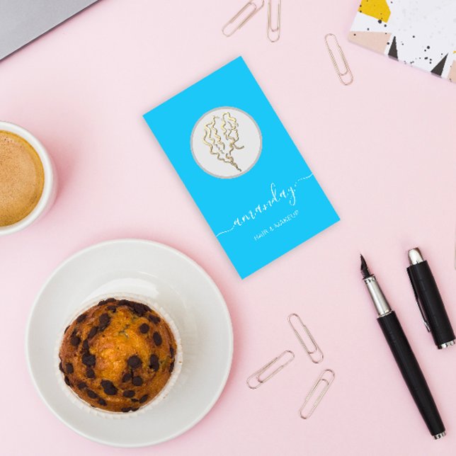 Golden Logo Friseur Makeust Artist Blue Visitenkarte (Golden Logo Hairdresser Makeup Artist Blue Business Card)