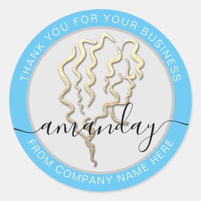 Golden Logo Name Blue Friseur Vielen Dank Runder Aufkleber (Vorderseite)