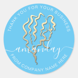 Golden Logo Name Blue Hair Lashes Vielen Dank Runder Aufkleber