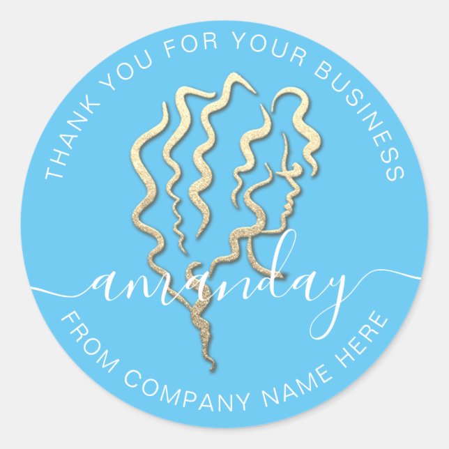 Golden Logo Name Blue Hair Lashes Vielen Dank Runder Aufkleber (Vorderseite)