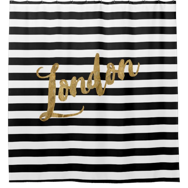Golden London Stripes Duschvorhang (Vorderseite)