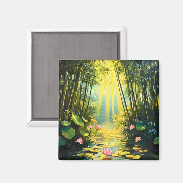 Golden Lotus Bamboo Wald Magnet (Vorderseite/Rückseite)