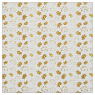Golden Lotus Blume Muster auf weißem Hintergrund Stoff