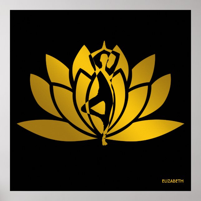 Golden Lotus Flower Yoga Meditation Cool Poster (Vorne)