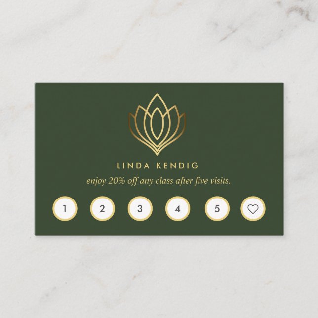 Golden Lotus | Grün | Yoga für Wellness-Massagen Visitenkarte (Vorderseite)