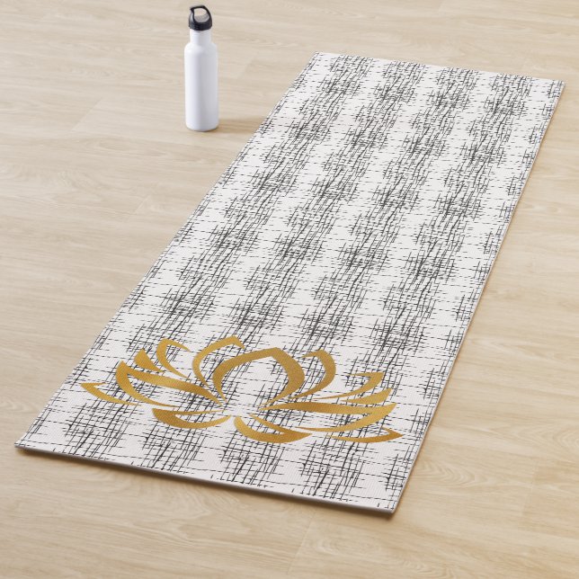 Golden Lotus Silhouette auf Schwarz-Weiß-Muster Yogamatte (Beispiel)